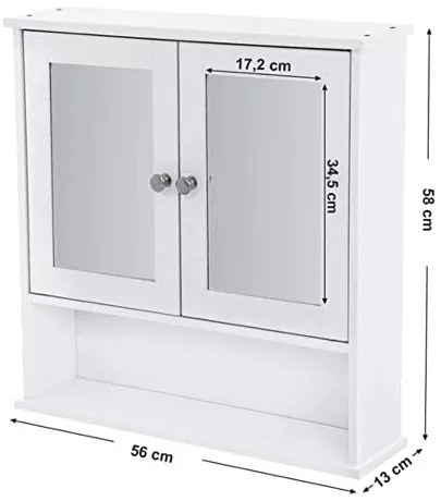 Dulap de depozitare pentru baie, Vasagle, Alb, 56.5x13x58.5 cm