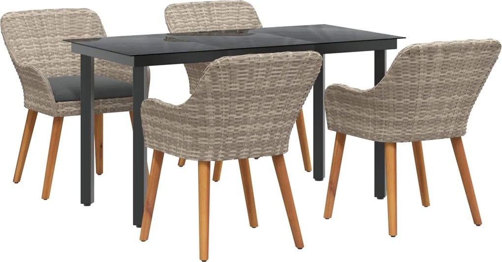 vidaXL Set de masă pentru grădină cu pernă 5 pcs Gri deschis poliratan