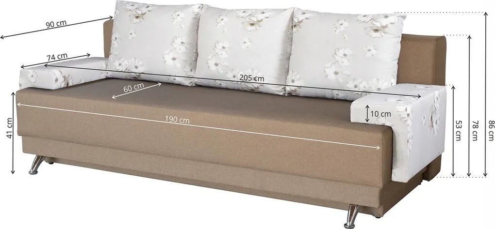 Canapea Extensibila Roma Cappuccino Daisies Flower 205x90x86 cm + lada de depozitare