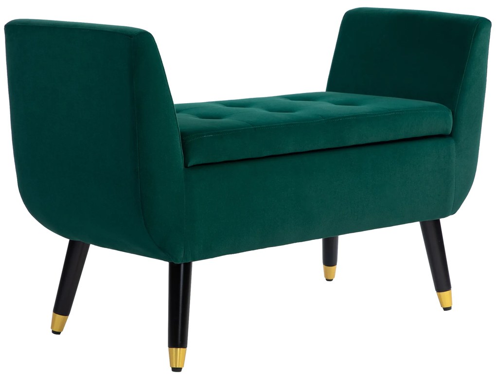 HOMCOM Polsterbank mit Stauraum, Armlehnen, Material textil din poliester de tip catifelat, Lemn de cauciuc, 107 x 42 x 65 cm, Verde | Aosom Romania