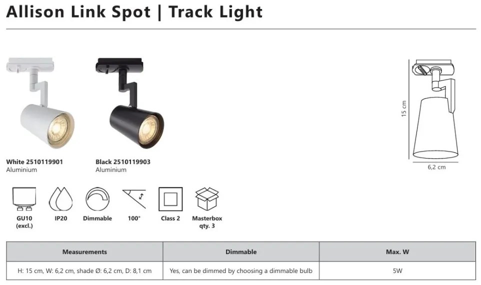 Accesoriu, Spot directionabil Allison alb, pentru sina Nordlux Link