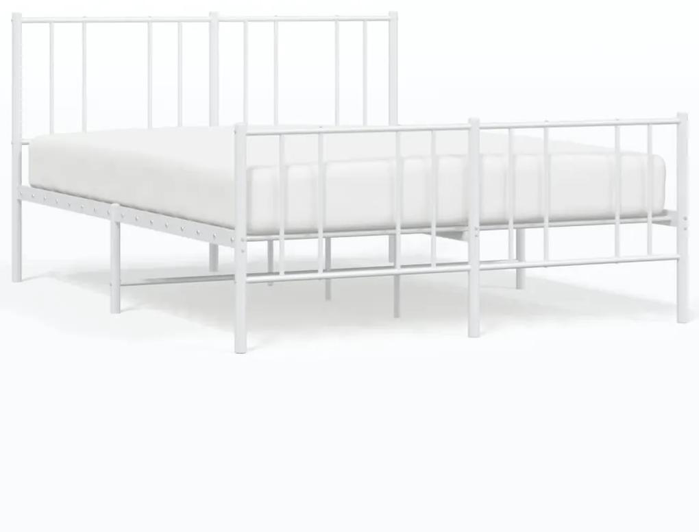 352549 vidaXL Cadru de pat metalic cu tăblie, alb, 150x200 cm