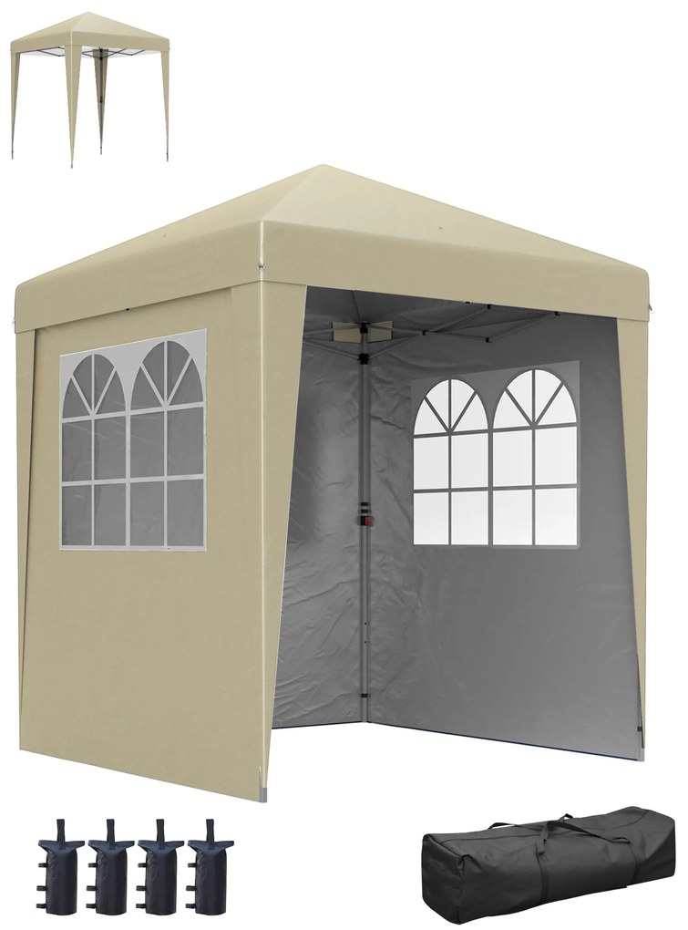 Outsunny Tonnelle barnum de grădină pop-up pliabilă reglabilă în înălțime protecție UV 30+ 3 pereți laterali bej | Aosom Romania