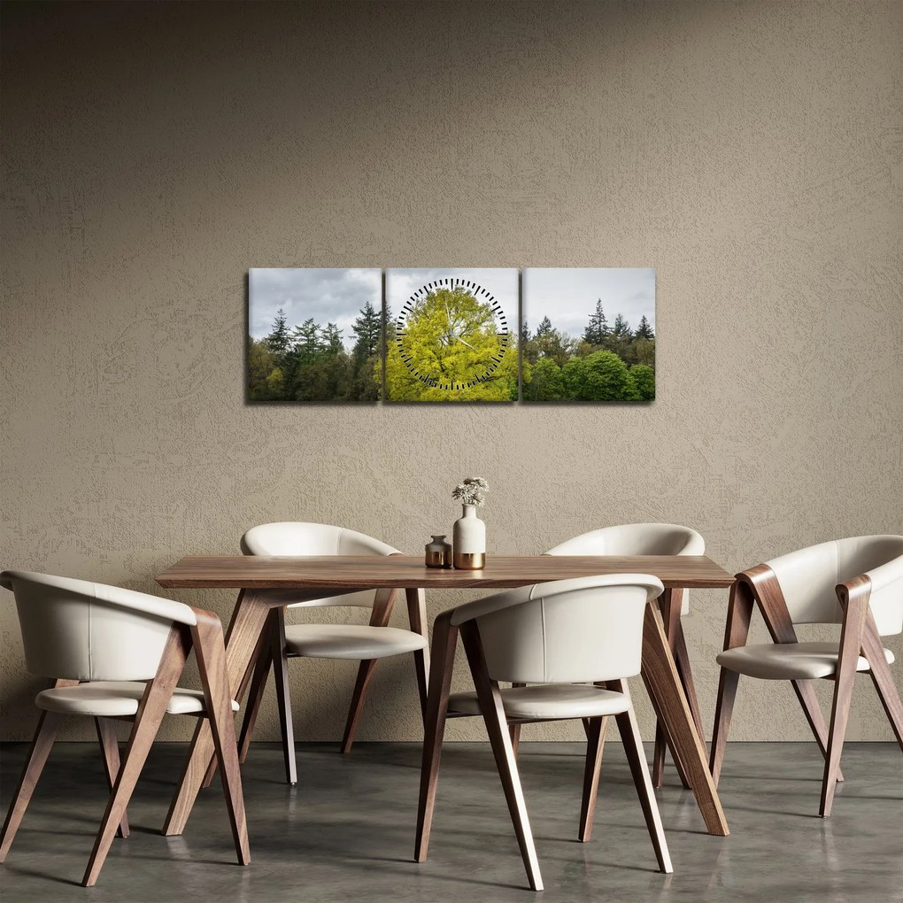 Tablou - Copac verde în câmp (cu ceas) (90x30 cm)