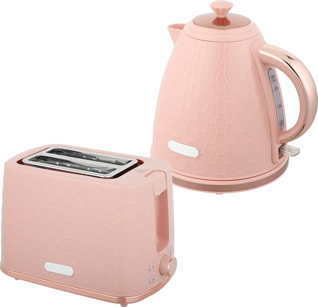 HOMCOM Set fierbător și prăjitor, fierbător rapid 1,7 L 2200 W cu oprire automată și prăjitor pentru 2 felii cu tavă pentru firimituri, Roz | Aosom Romania