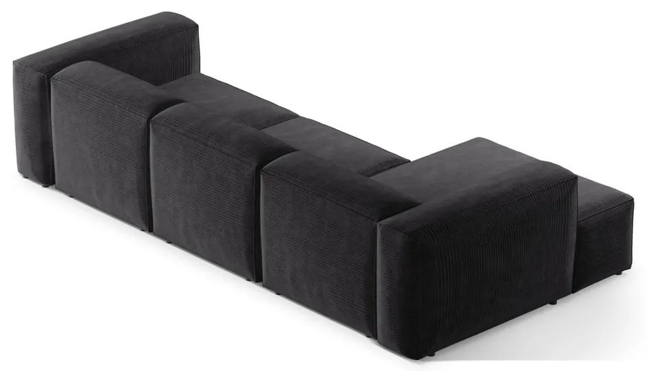 Colțar gri închis cu tapițerie din catifea reiată (cu colț pe partea stângă/cu șezlong) Bergamo – Cosmopolitan Design