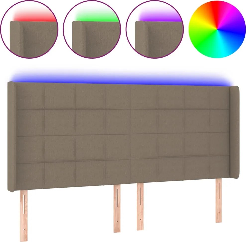 vidaXL Tăblie de pat cu LED, gri taupe, 203x16x118/128 cm, textil