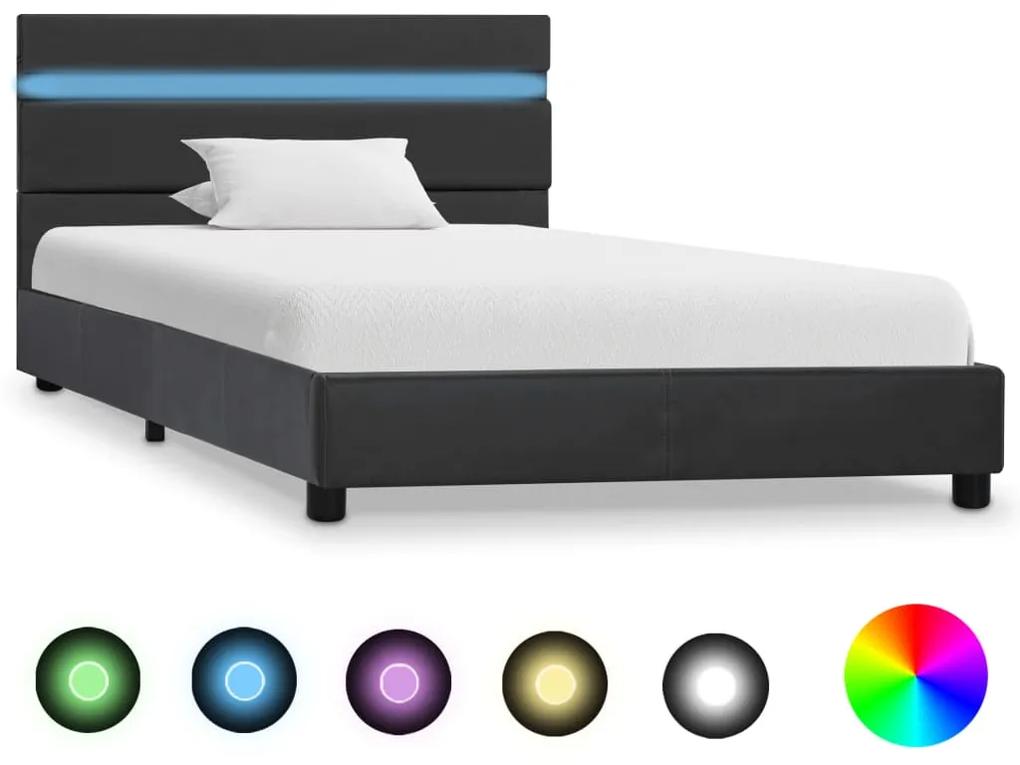 284798 vidaXL Cadru de pat cu LED, gri, 90 x 200 cm, piele artificială