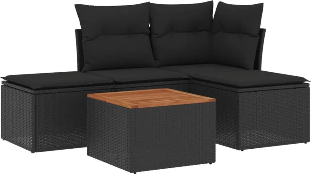 vidaXL Set mobilier de grădină cu perne, 5 piese, negru, poliratan