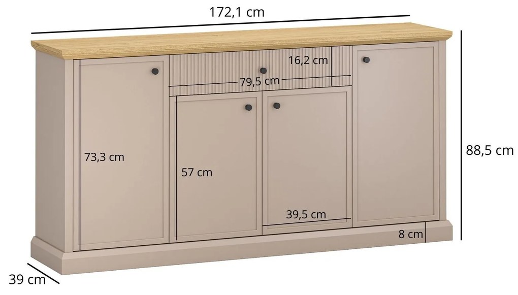 Comodă Indices 3 (taupe + stejar pietros). 1116871