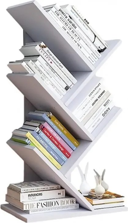 Biblioteca pentru masa cu 5 rafturi ZIGZAG, alb