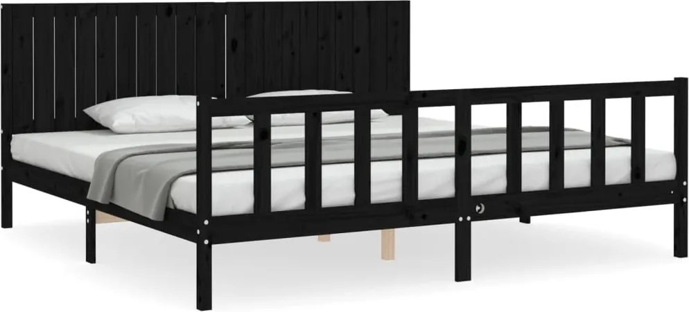 vidaXL Cadru pat cu tăblie 200x200 cm, negru, lemn masiv