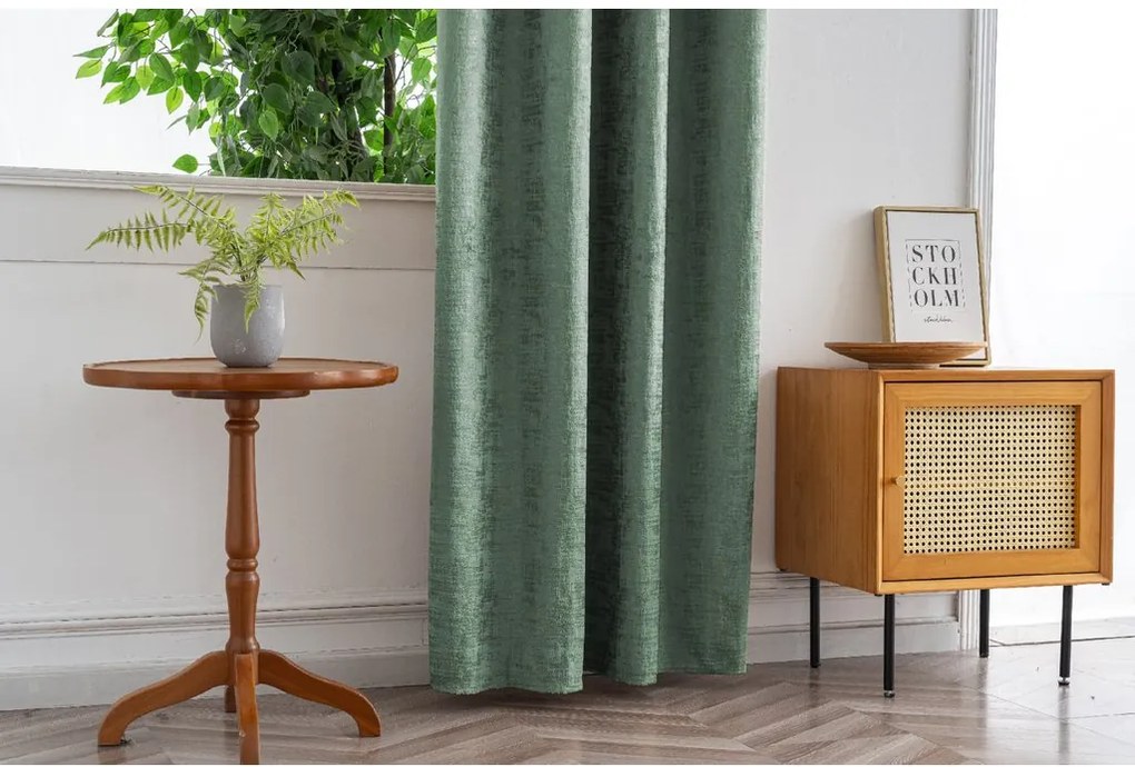 Draperie opaca LOOM VELVET 140x250 cm, verde Agatat: Inele metalice