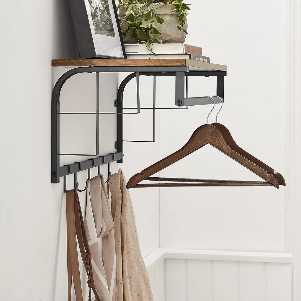 Cuier de perete HENRY, 66x30x27cm, negru/maro Vasagle