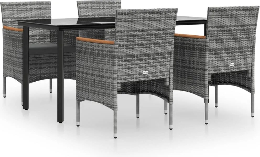 vidaXL Set de servit masa pentru grădină, 5 piese, gri și negru