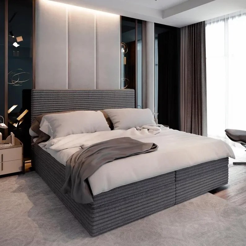 OFERTA Pat tapitat boxspring ISPIRA 140x200 cm gri II. calitate Saltele: Saltea cu arcuri Bonell