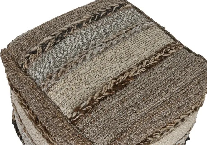 Pouf din iută, lână și bumbac țesut manual, 45 x 45 x 45 cm, „Jute Wool Footrest"