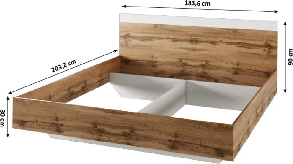 Pat dublu, 180x200, stejar wotan/alb, GABRIELA