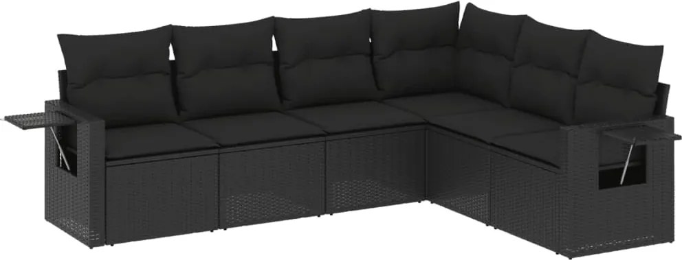 vidaXL Set mobilier de grădină cu perne, 6 piese, negru, poliratan