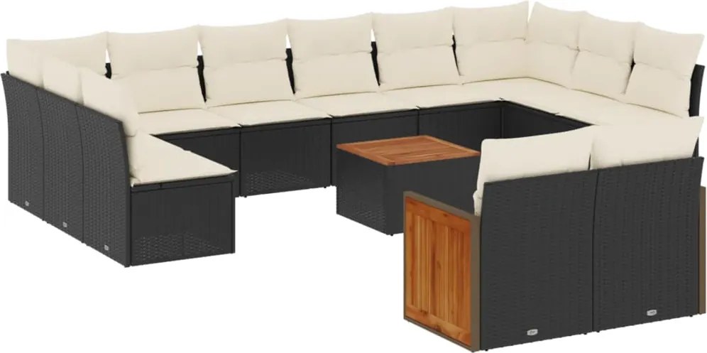 vidaXL Set mobilier de grădină cu perne, 13 piese, negru, poliratan