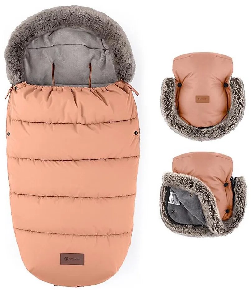 SET sac pentru cărucior 4 în 1 PETITE&MARS COMFY + mănuși pentru cărucior Pastel Peach