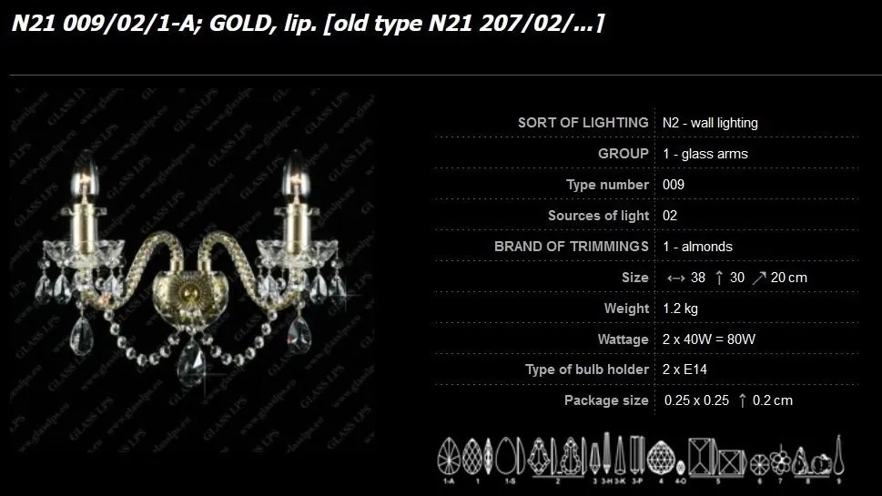 Aplica cristal Bohemia N21 009/02/1-A, Gold, lip.