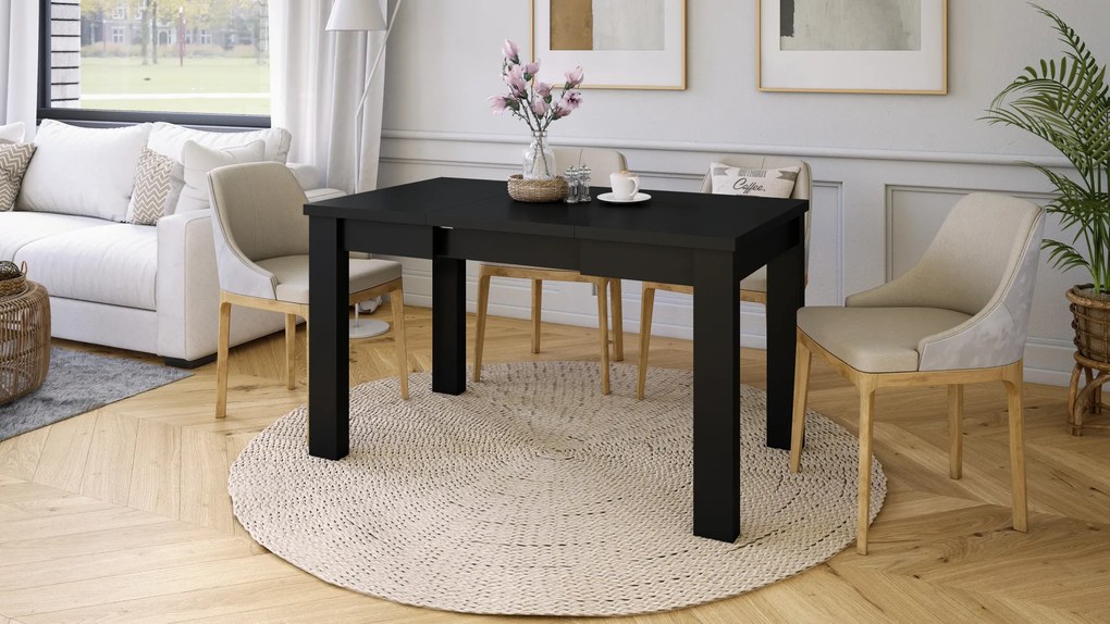 Mazzoni FONTE Negru Mat - MASĂ CLASICĂ DE BUCĂTĂRIE/LIVING EXTENSIBILĂ PÂNĂ LA 130 sau 155 cm!