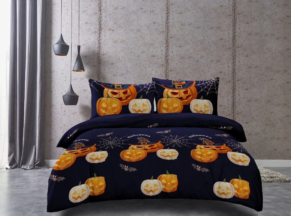 Lenjerie de pat din microfibra PUMPKIN NIGHT albastru inchis Dimensiune lenjerie de pat: 70 x 80 cm | 140 x 200 cm