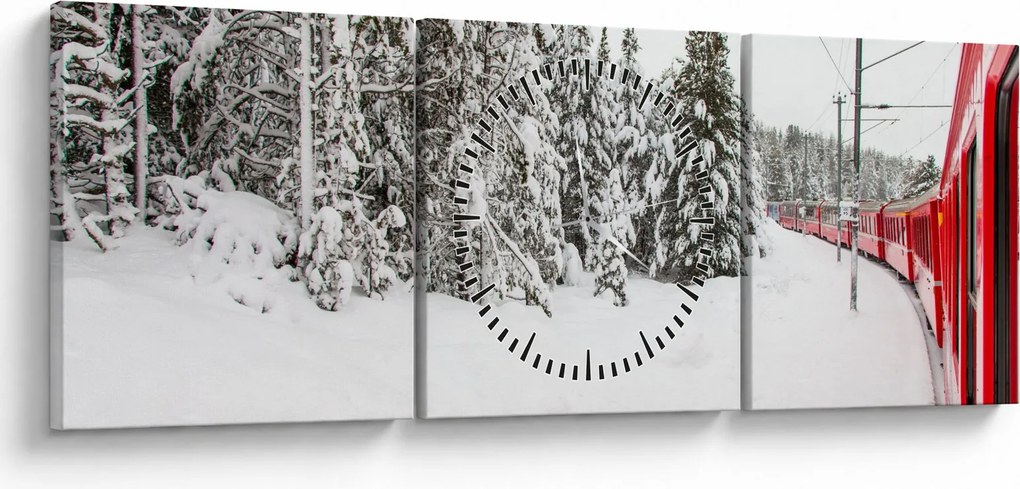Tablou - Tren într-un peisaj înzăpezit (cu ceas) (90x30 cm)