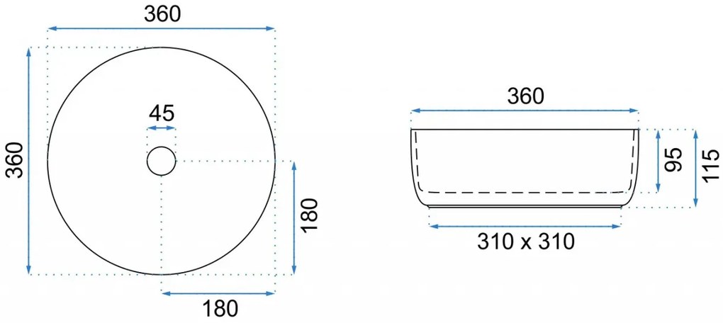 Lavoar pe blat Rea Sami rotund finisaj alb - auriu 36 cm