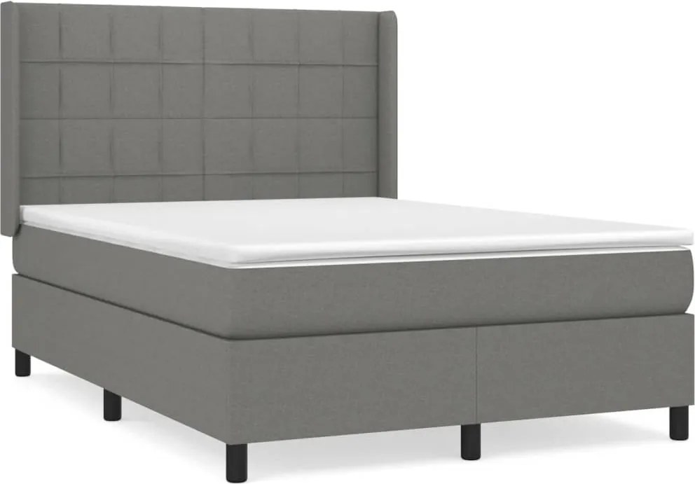 vidaXL Pat box spring cu saltea, gri închis, 140x190 cm, textil