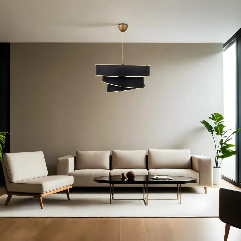 Lustră neagră/aurie cu abajur textil ø 40 cm Couper – Opviq lights