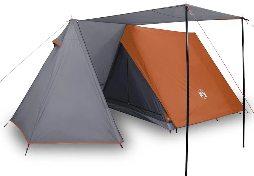vidaXL Cort de camping pentru 3 persoane, gri/portocaliu, impermeabil