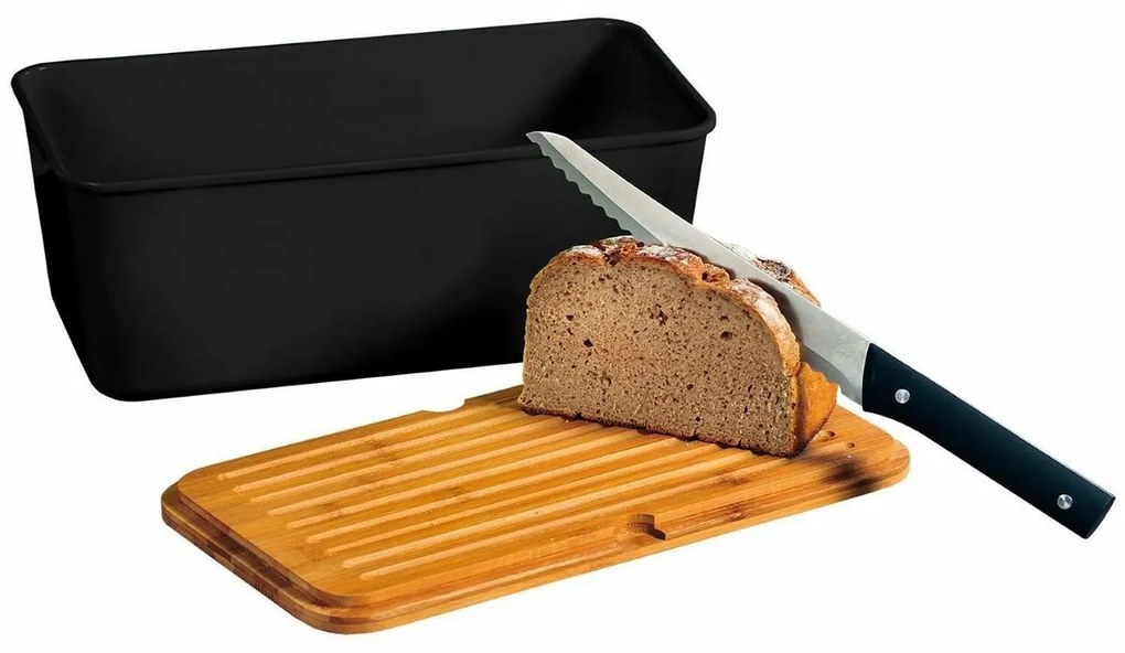 Cutie pentru pâine cu placă de tăiat Kesper 58091,negru, 34 x 14 x 18 cm