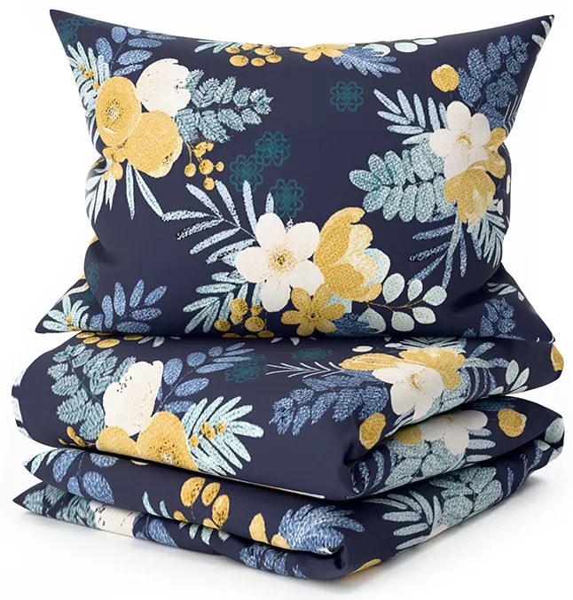 Lenjerie de pat din microfibra FLOWERISH albastru inchis Dimensiune lenjerie de pat: 2 buc 70 x 90 cm | 200 x 220 cm