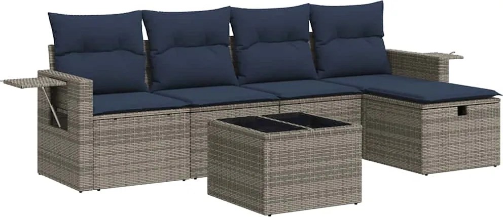 vidaXL Set mobilier grădină cu perne, 6 piese, gri, poliratan