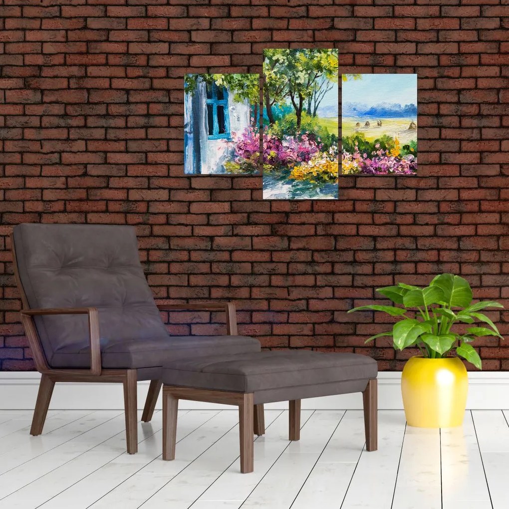 Tablou - Grădina din fața casei, pictură în ulei (90x60 cm)