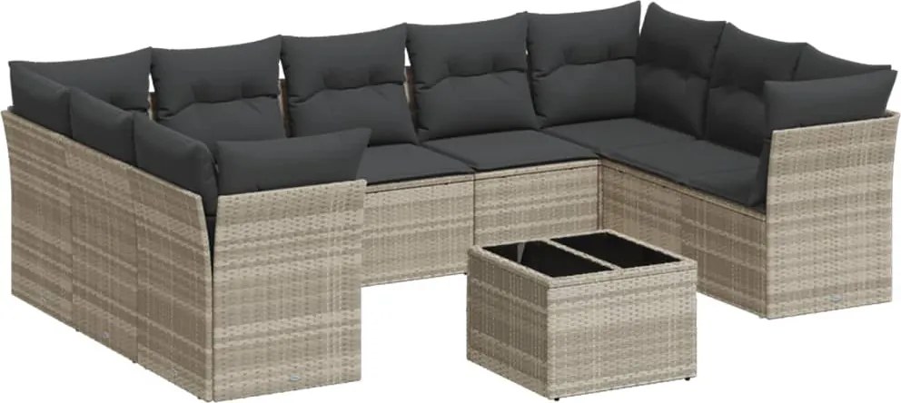 vidaXL Set canapele de grădină cu perne 10 piese gri deschis poliratan