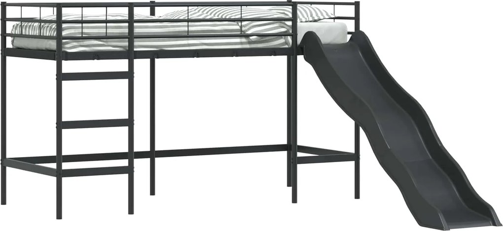 vidaXL Cadru de pat loft pentru copii cu tobogan Negru și antracit