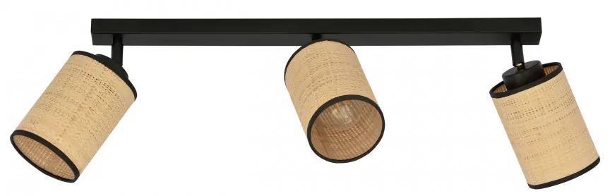 Plafoniera moderna liniara neagra din metal si textil cu 3 becuri Yoga
