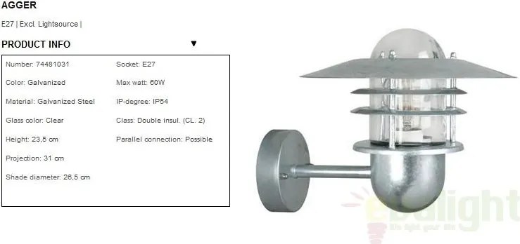 Aplica de perete exterior IP54, Agger 74481031NL