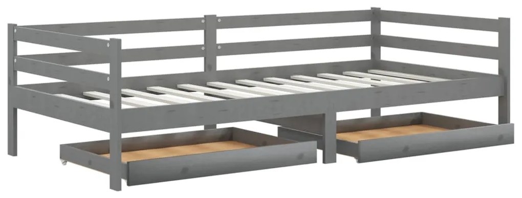 3083676 vidaXL Pat de zi cu sertare, gri, 90x200 cm, lemn masiv de pin
