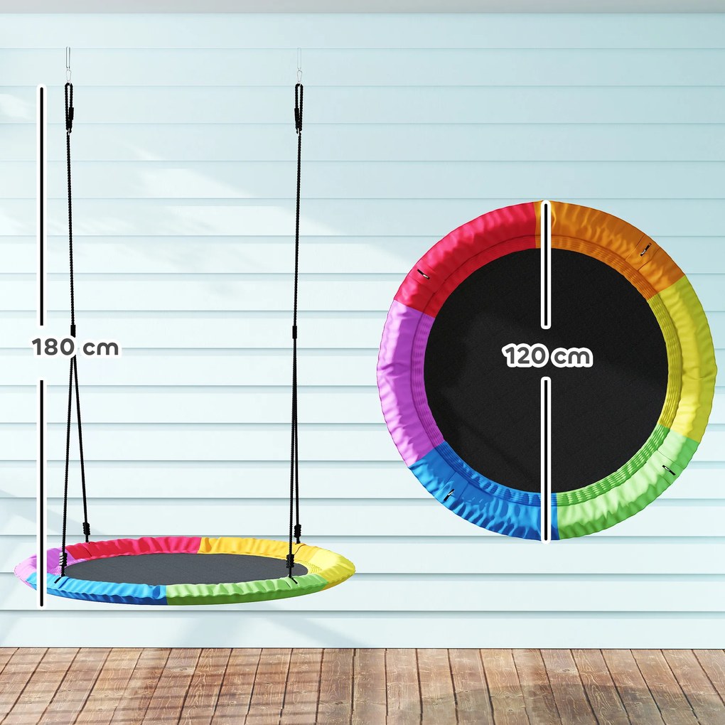 AIYAPLAY Leagăn de Copac, Leagăn Tip Cuib pentru Copii Ø120 cm cu Frânghii Reglabile și Curele, Joacă în Aer Liber pentru Copii 3-8 Ani, Capacitate 300 kg, Multicolor | Aosom Romania