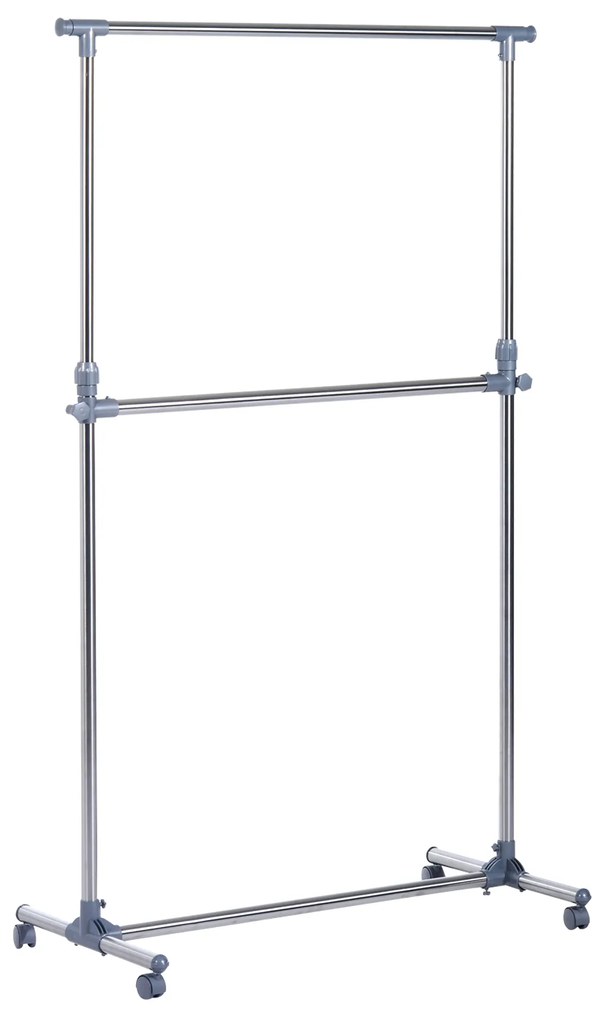 HOMCOM Cuier pentru haine cu inaltime si extensie reglabile, 165 x 48 x 180 cm, Inox / ABS, Argintiu / Gri | Aosom Romania