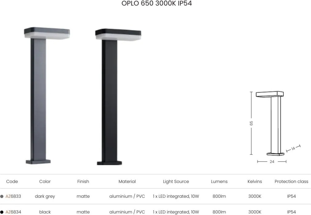 Stalp exterior OPLO IP54 negru H-65cm