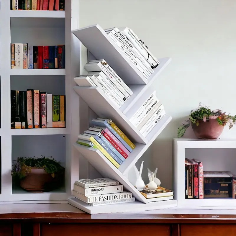 Biblioteca pentru masa cu 5 rafturi ZIGZAG, alb