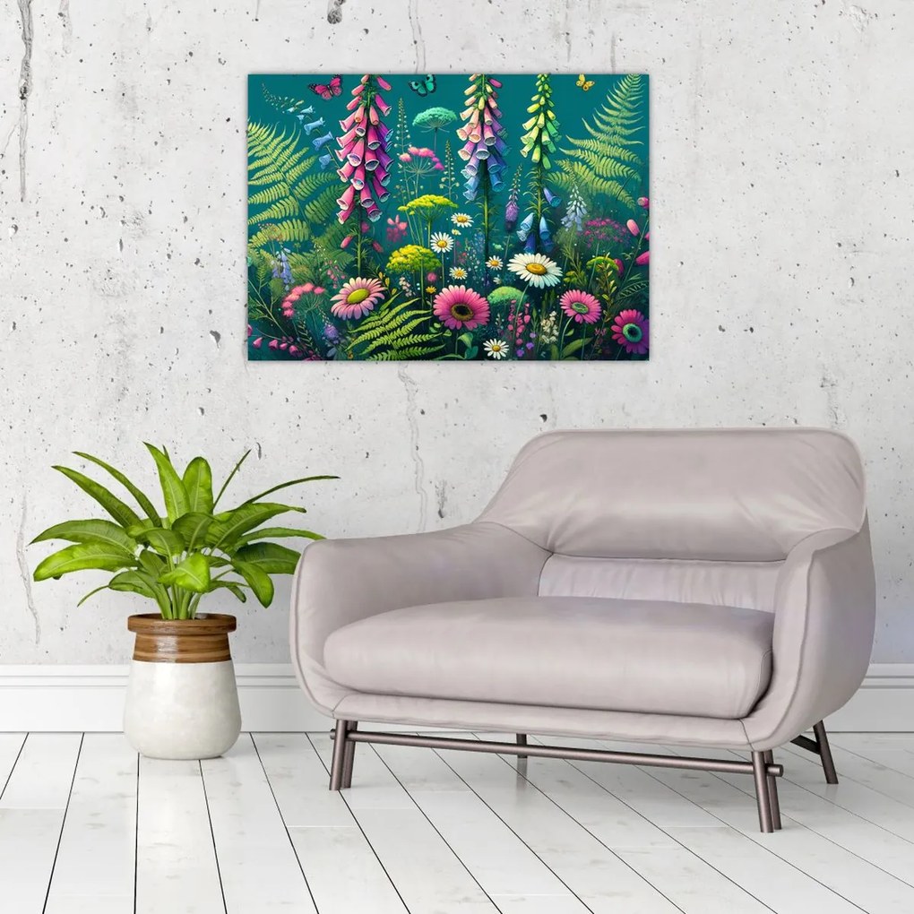 Tablou pe sticlă - Flori de câmp (70x50 cm)