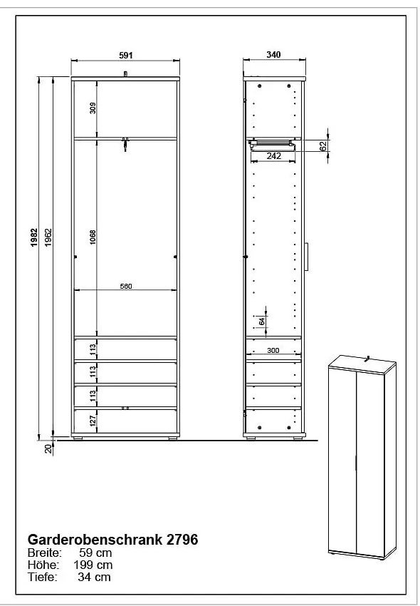 Dulap în decor de stejar 59x199 cm Fremont - Germania