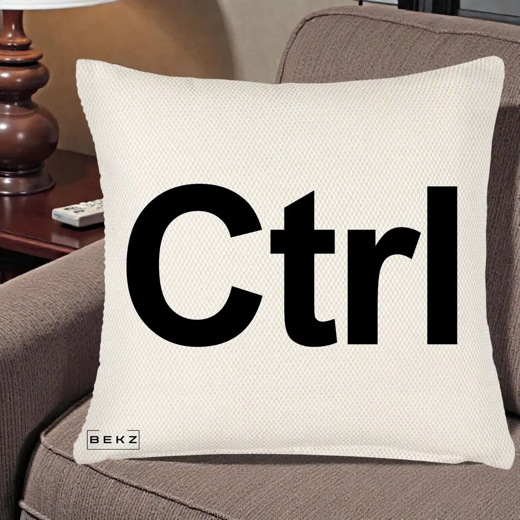 Perna Personalizata Tasta Ctrl Tipografie Bold, 40x40 cm, Crem Reliefat, Husa Detasabila, Perna Inclusa, BEKZ®