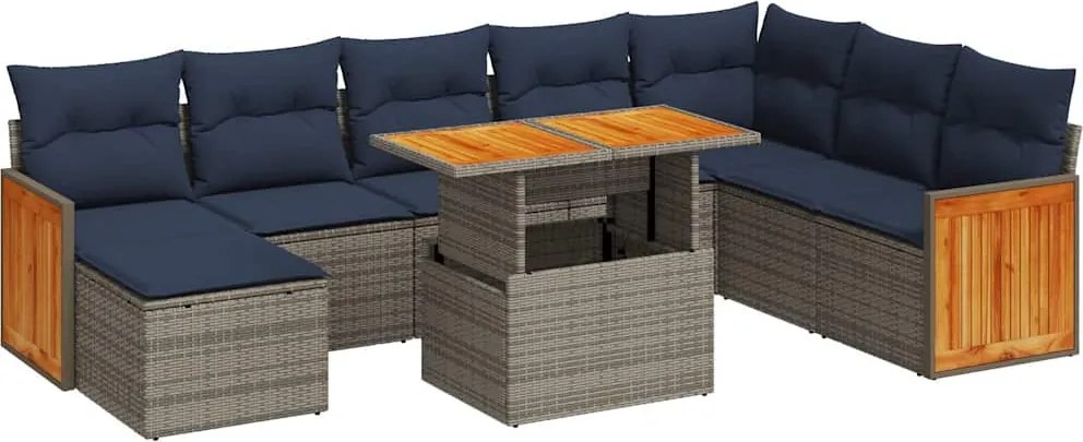 vidaXL Set canapele grădină perne 11 piese, gri, poliratan/lemn acacia